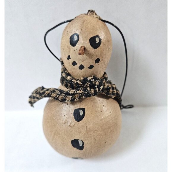 Snowman Gourd Ornament Hand Painted Folk Art Primitive Christmas Decor - Picture 4 of 8